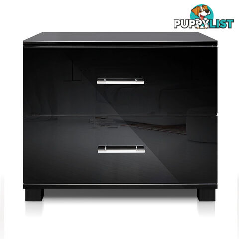 Glossy Bedside Table - Black