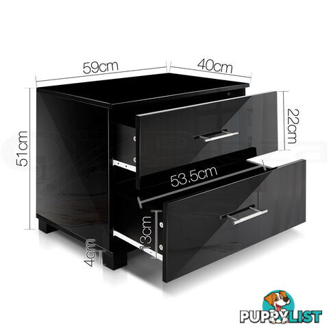 Glossy Bedside Table - Black