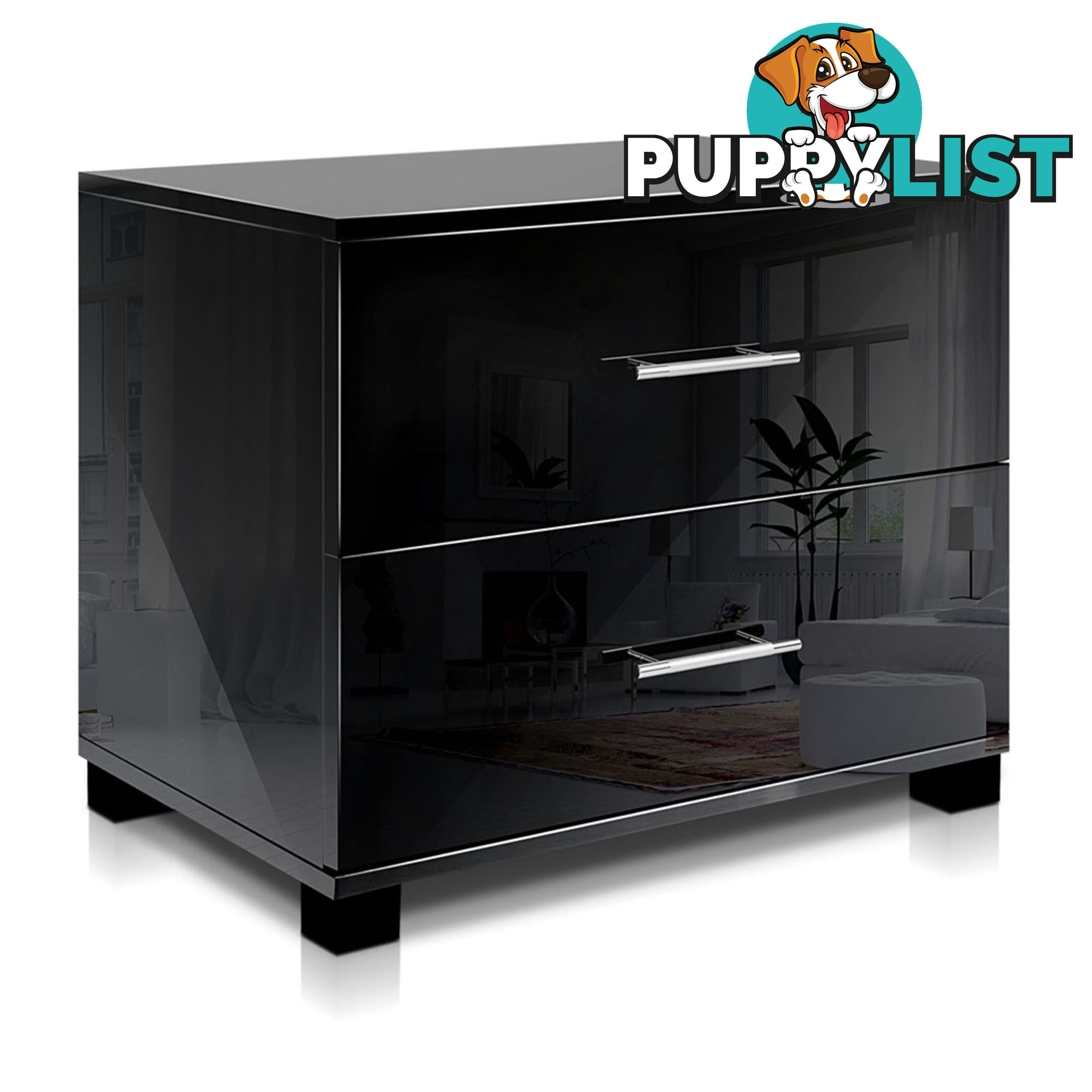 Glossy Bedside Table - Black