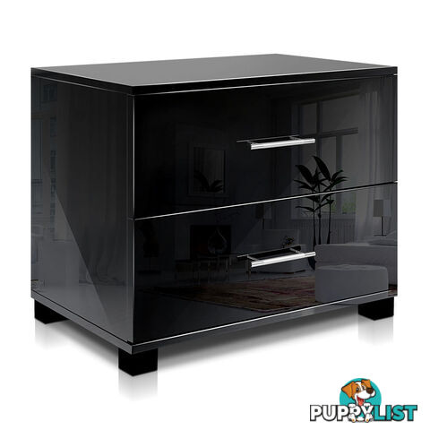 Glossy Bedside Table - Black