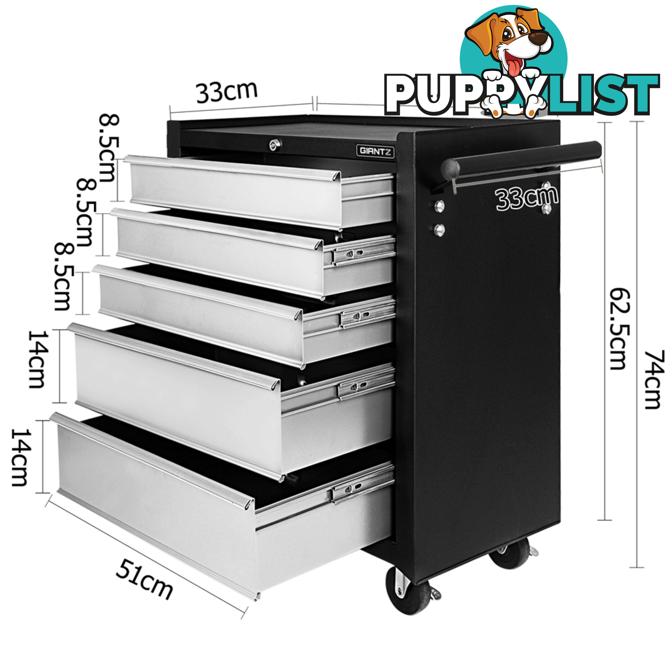 5 Drawers Roller Toolbox Cabinet  Black Grey