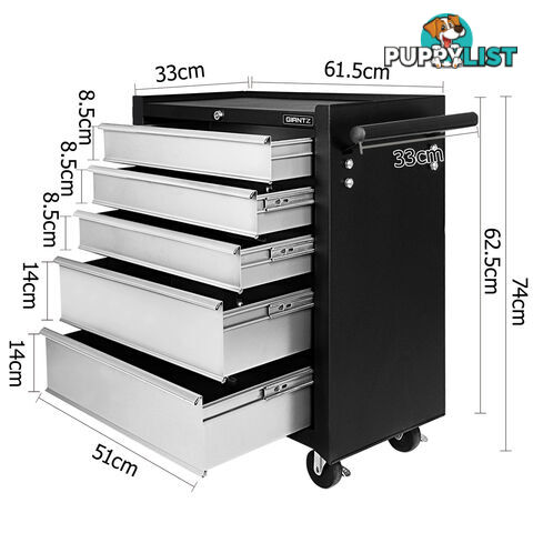 5 Drawers Roller Toolbox Cabinet  Black Grey