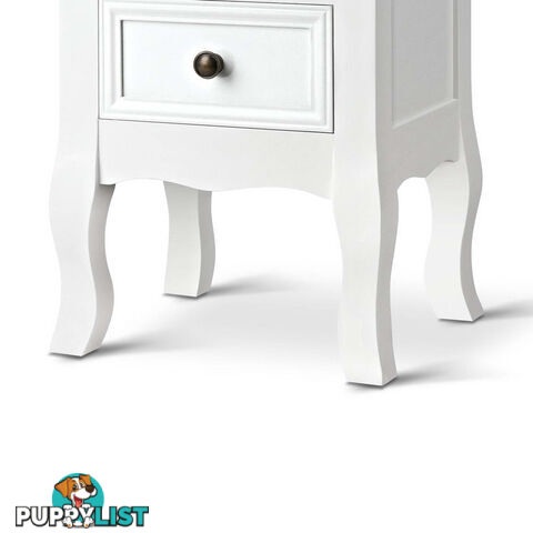 Vintage Style Bedside Side Table with 2 Drawers - White