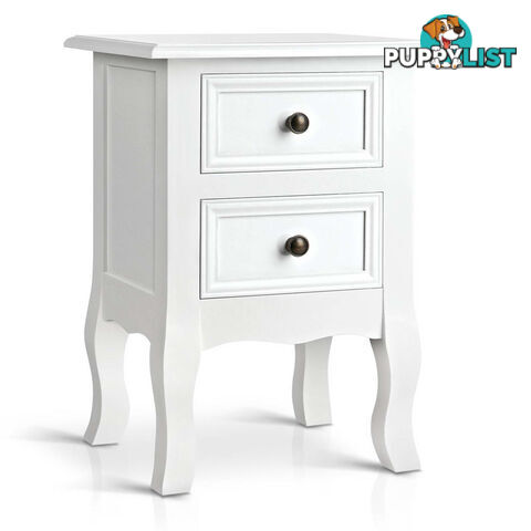 Vintage Style Bedside Side Table with 2 Drawers - White