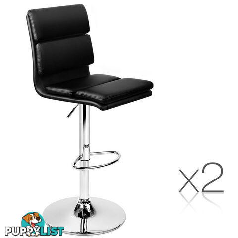 Set of 2 PU Leather Bar Stools - Black