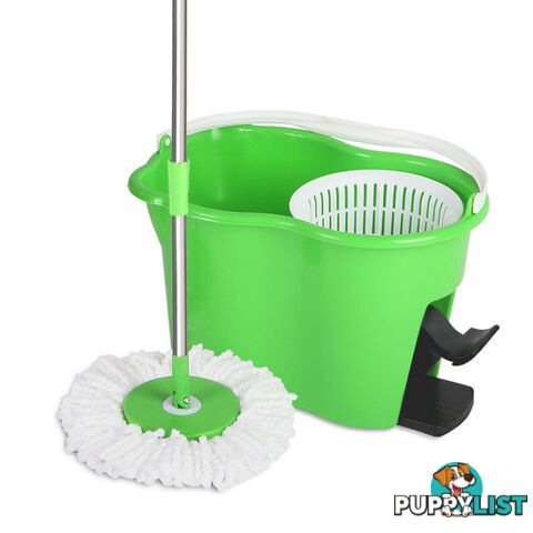 360 Degree Spinning Mop Microfibre Spin Dry Bucket with 2 Mop Heads - Green