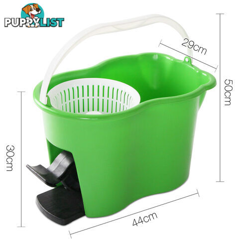 360 Degree Spinning Mop Microfibre Spin Dry Bucket with 2 Mop Heads - Green