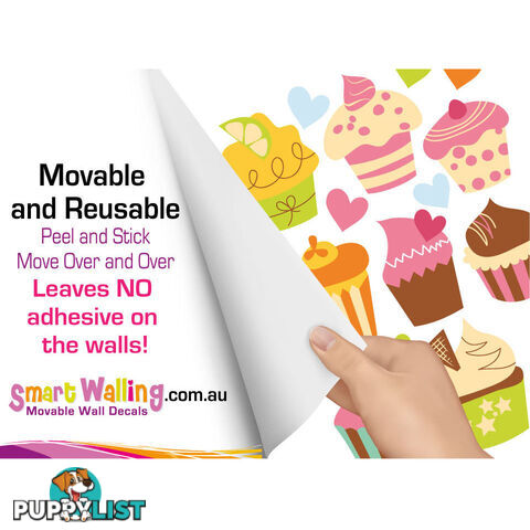 Medium Size Cute Cupcakes Wall Stickers - Totally Movable and Reusable