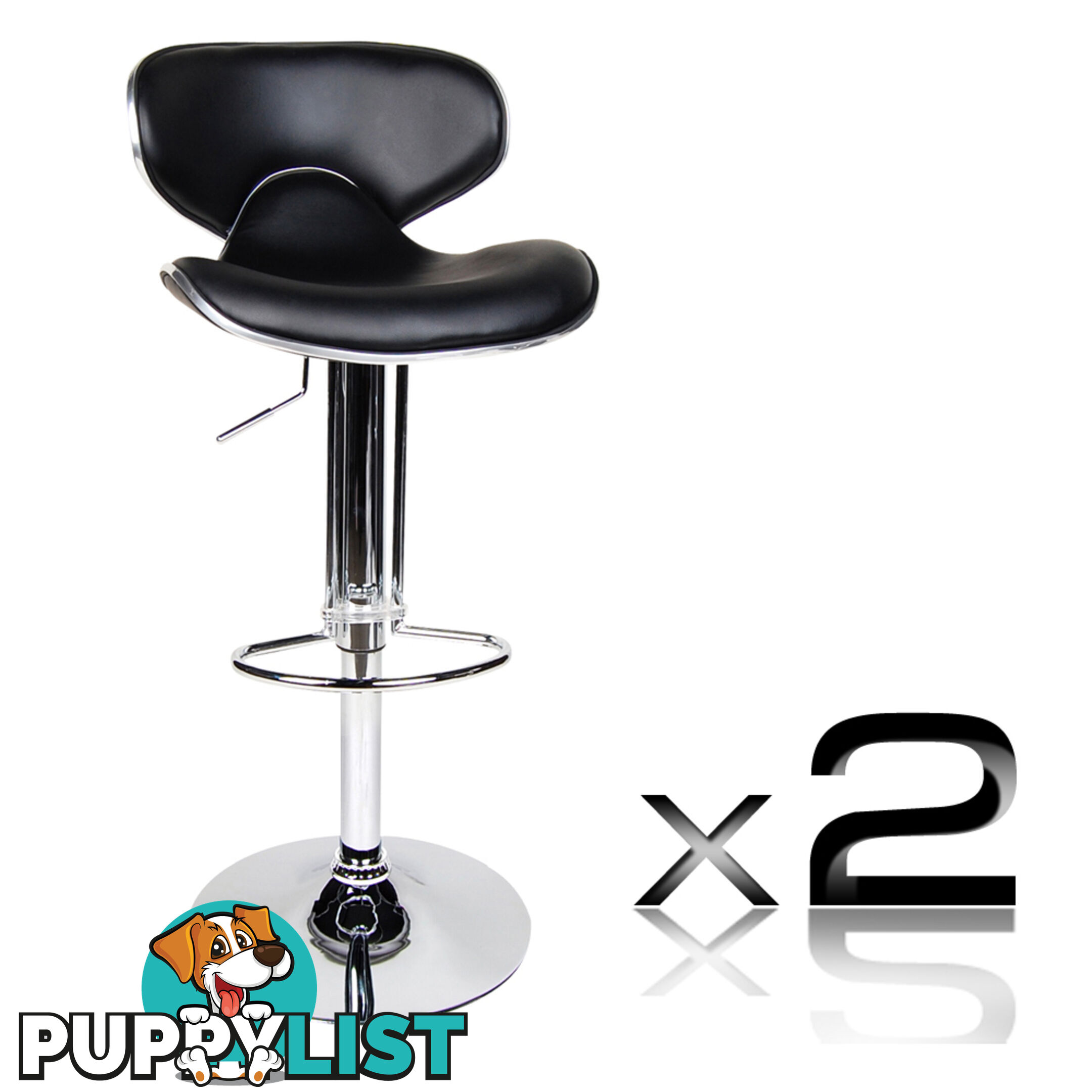 Set of 2 PU Leather Kitchen Bar Stool Black