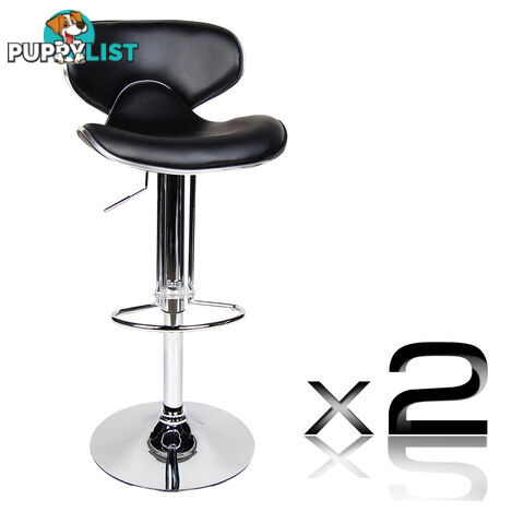 Set of 2 PU Leather Kitchen Bar Stool Black