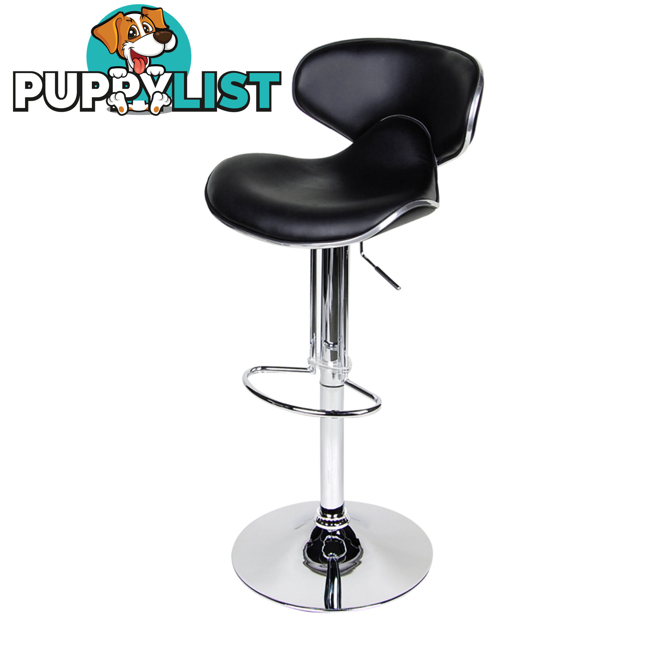 Set of 2 PU Leather Kitchen Bar Stool Black