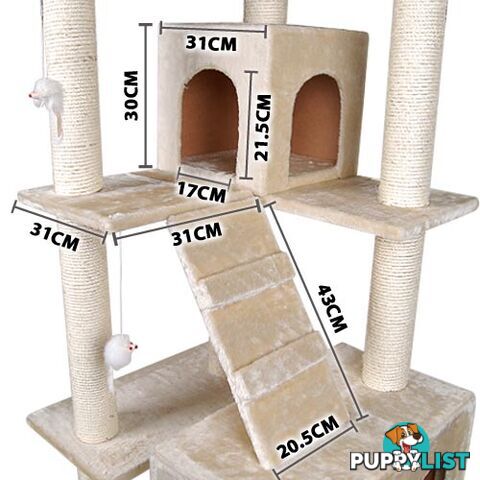 Multi Level Cat Scratching Poles Tree w/ Ladder Beige