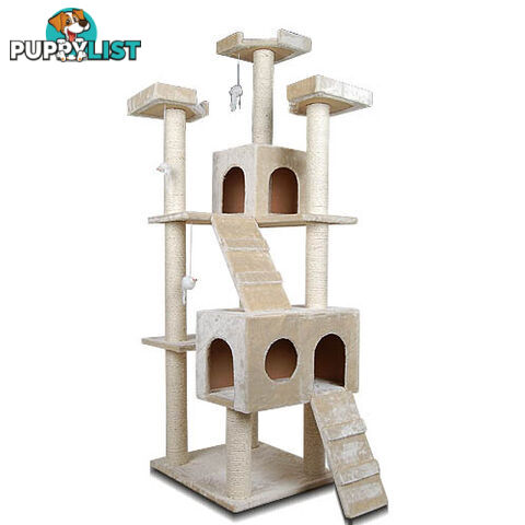 Multi Level Cat Scratching Poles Tree w/ Ladder Beige