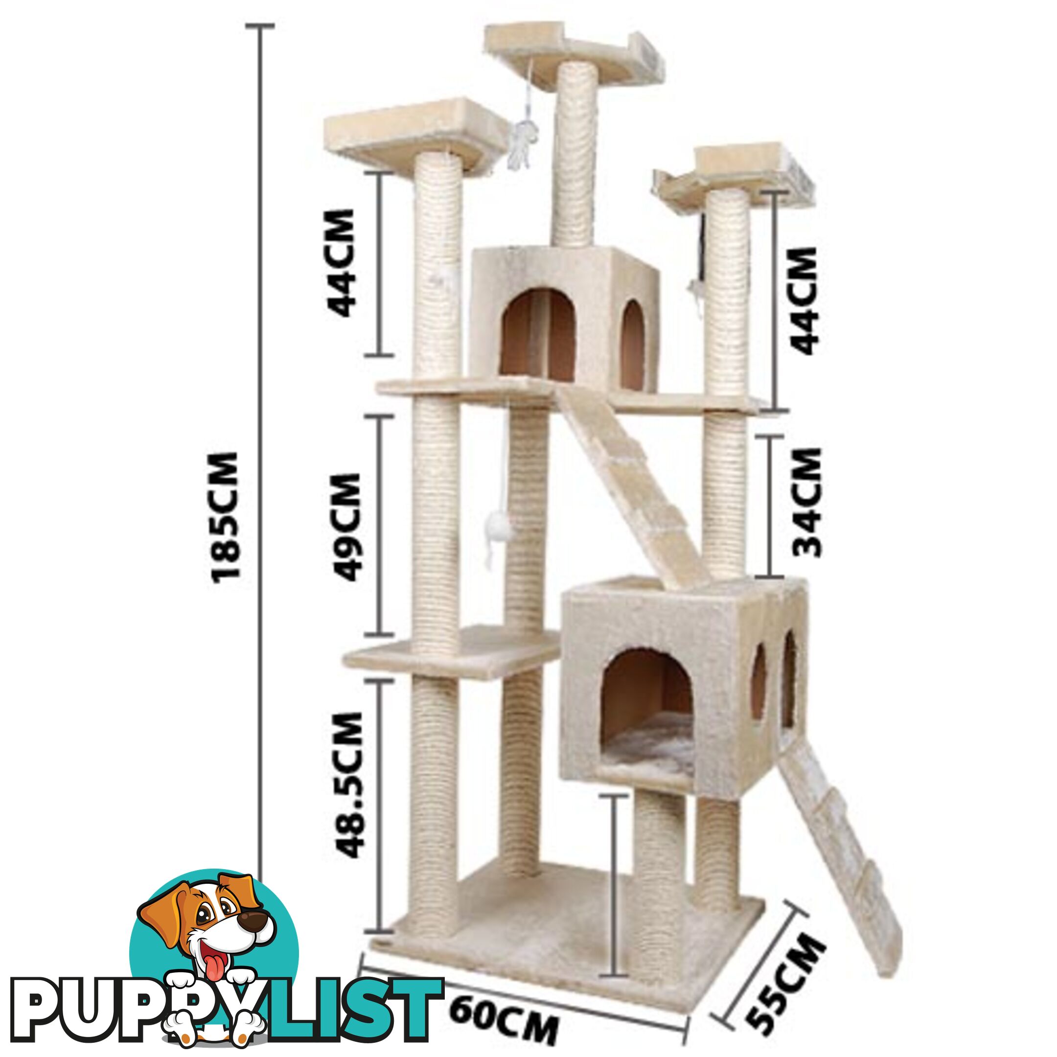 Multi Level Cat Scratching Poles Tree w/ Ladder Beige