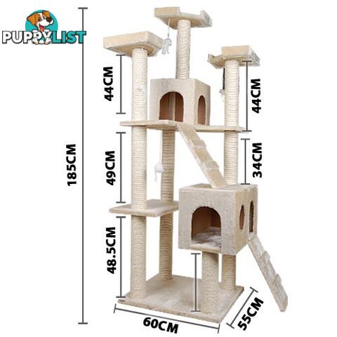 Multi Level Cat Scratching Poles Tree w/ Ladder Beige