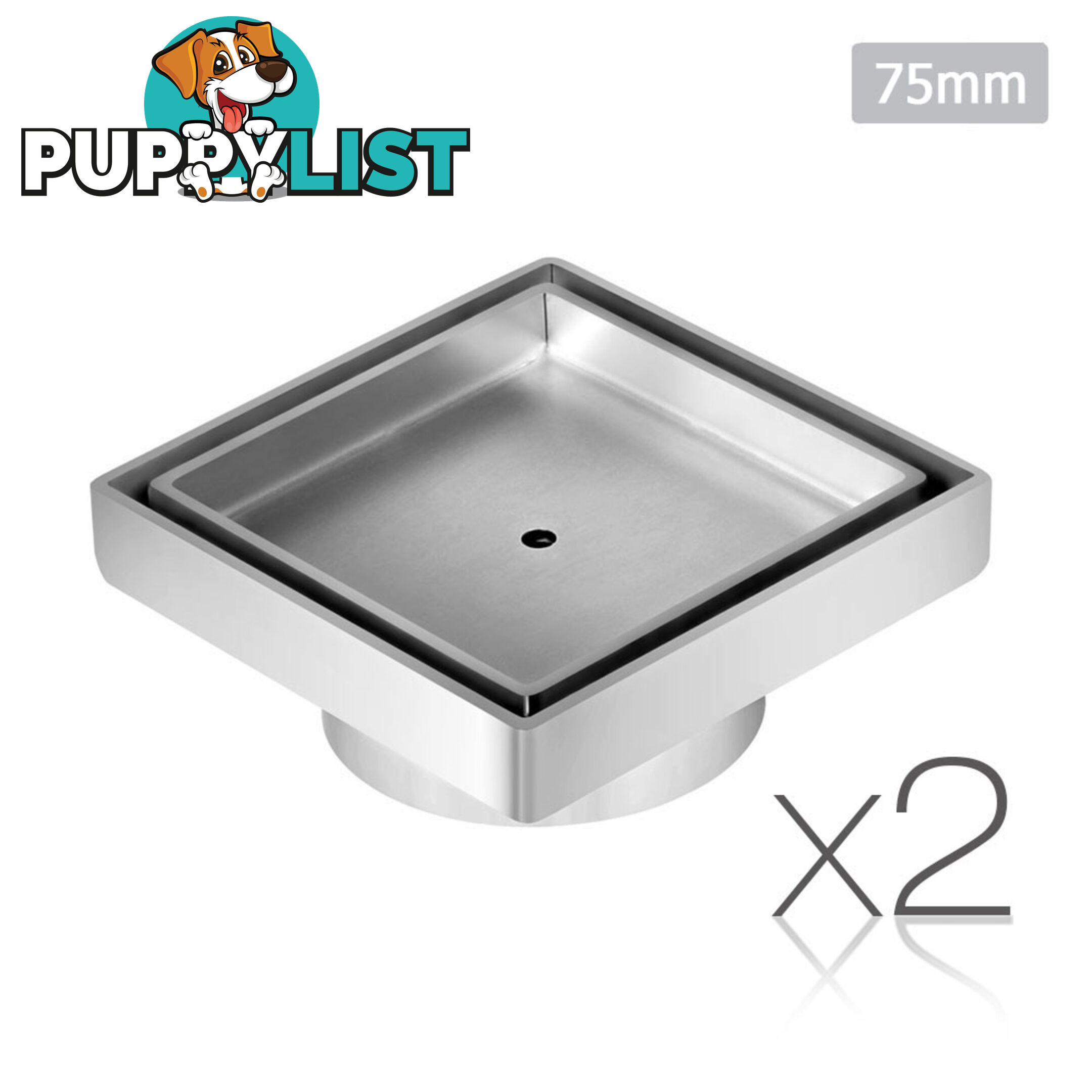 Set of 2 Square Stainless Steel Shower Grate Drain Floor Bathroom 75mm