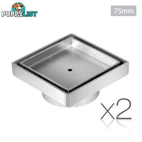 Set of 2 Square Stainless Steel Shower Grate Drain Floor Bathroom 75mm