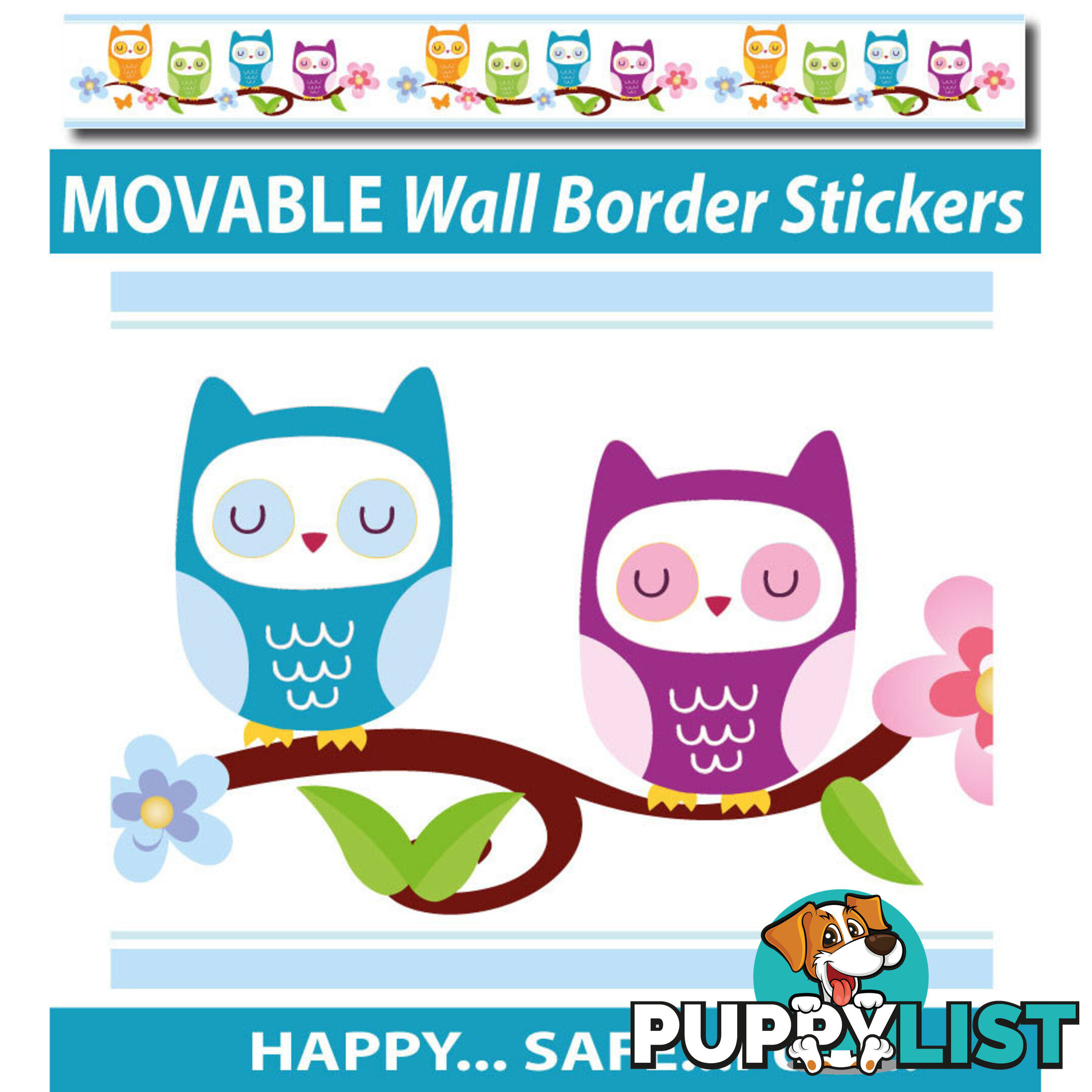 Cute Nursery Owl Wall Border Stickers - Totally Movable