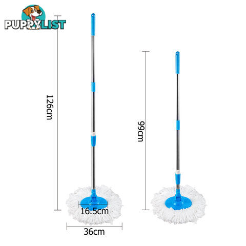 360 Degree Spinning Mop Stainless Steel Spin Dry Bucket w/ 2 Mop Heads Blue