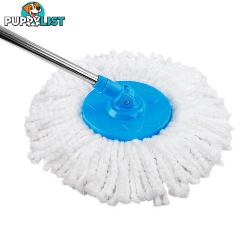 360 Degree Spinning Mop Stainless Steel Spin Dry Bucket w/ 2 Mop Heads Blue