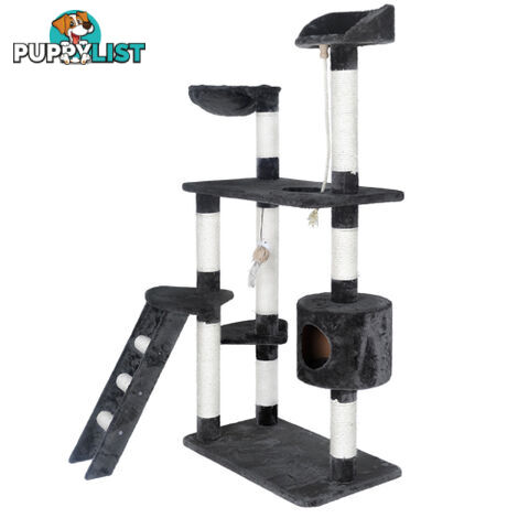 Multi Level Cat Scratching Poles Tree w/ Ladder Grey