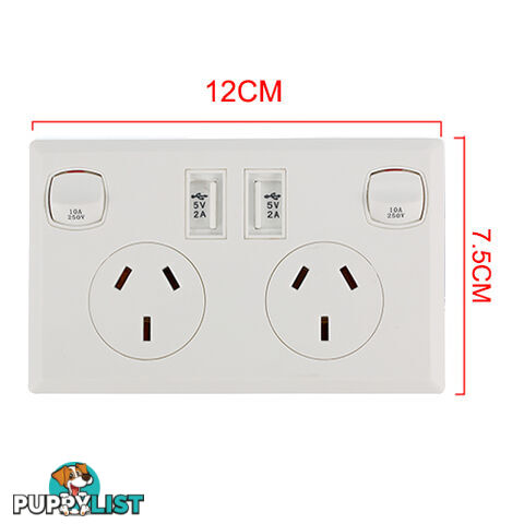 10A Double Australian USB Power Point Power Supply Wall Plug 2 Socket Switch