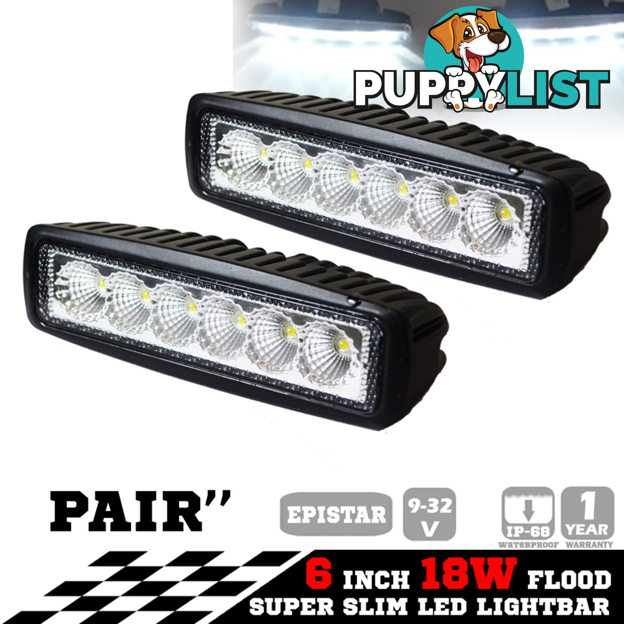 2x 6inch 18W LED Light Bar Driving Work Lamp Flood Truck Offroad UTE 4WD