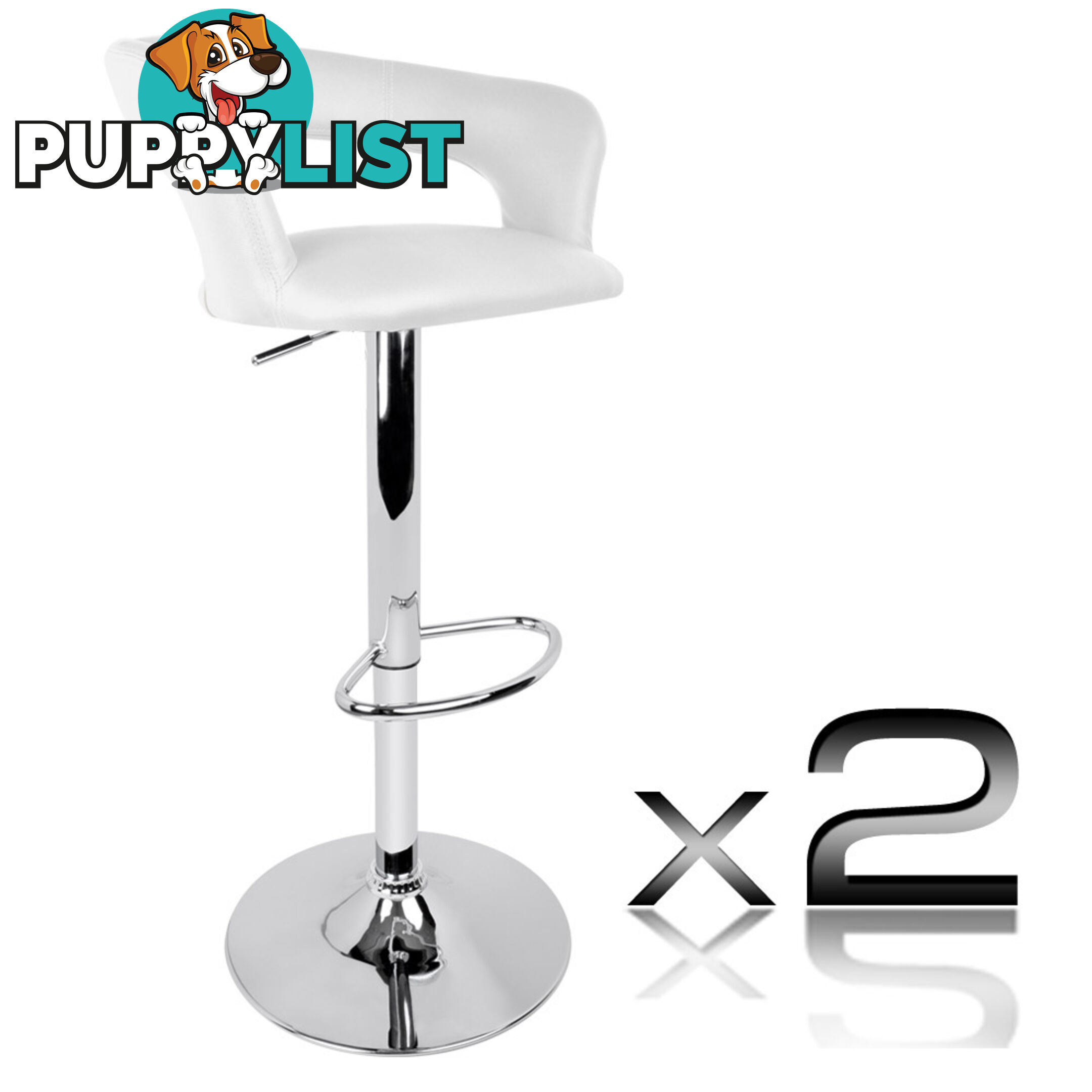 Set of 2 PU Leather Kitchen Bar Stool White