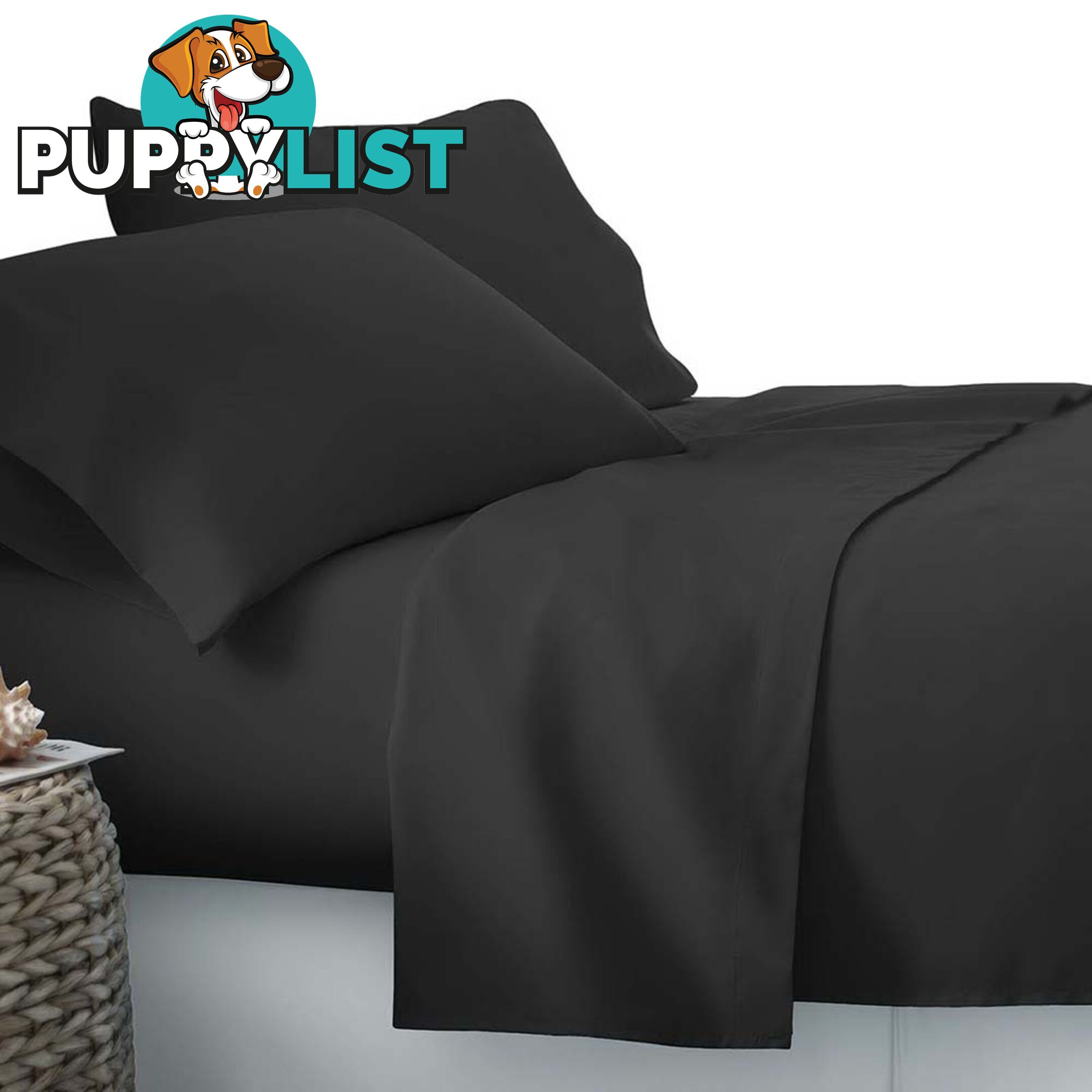 4 Piece Microfibre Sheet Set King _ Black