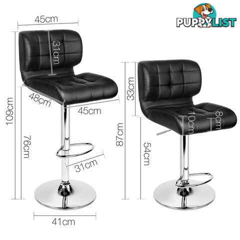 Set of 2 Leather Bar Stools - Black