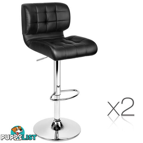 Set of 2 Leather Bar Stools - Black