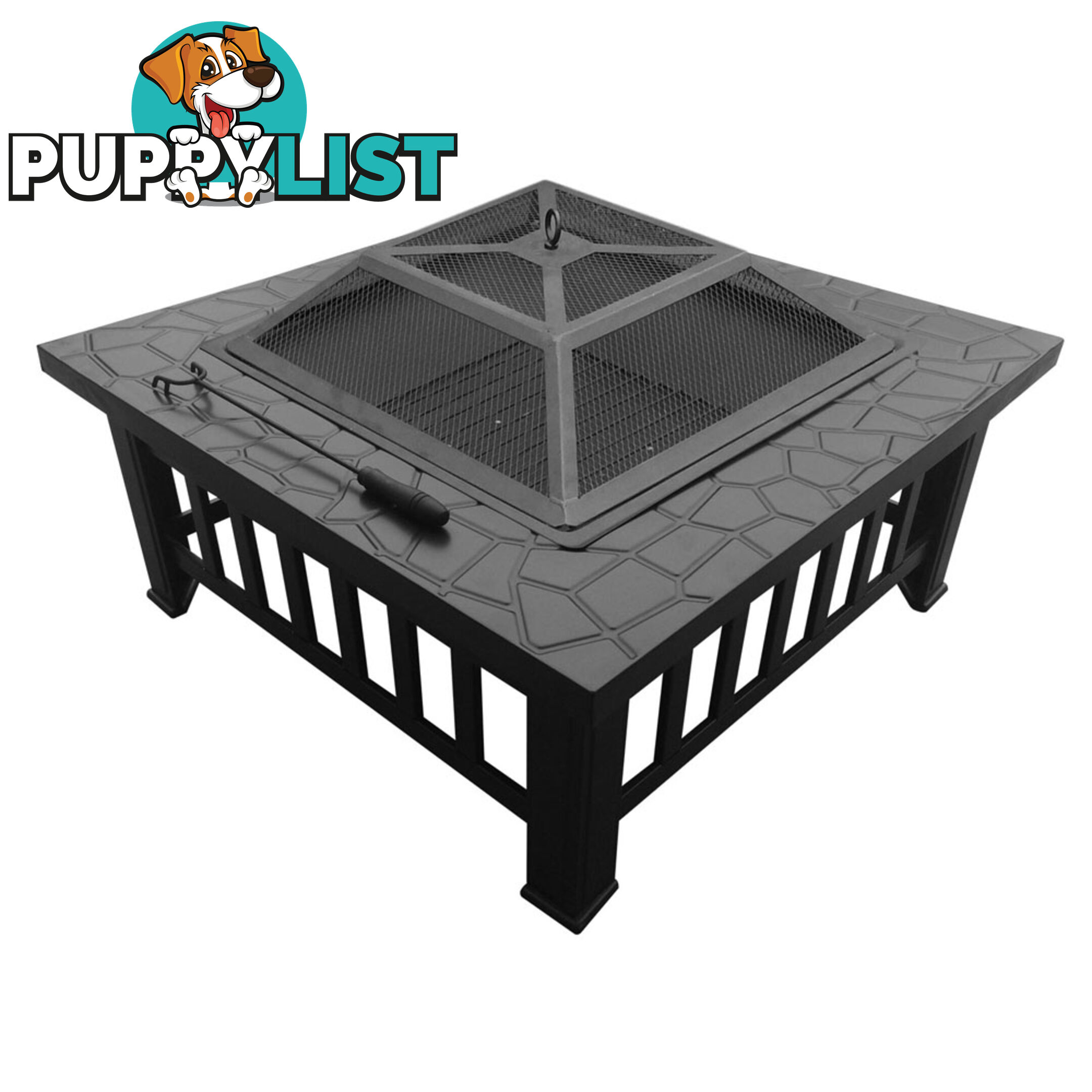 Outdoor Fire Pit BBQ Table Grill Fireplace Stone Pattern