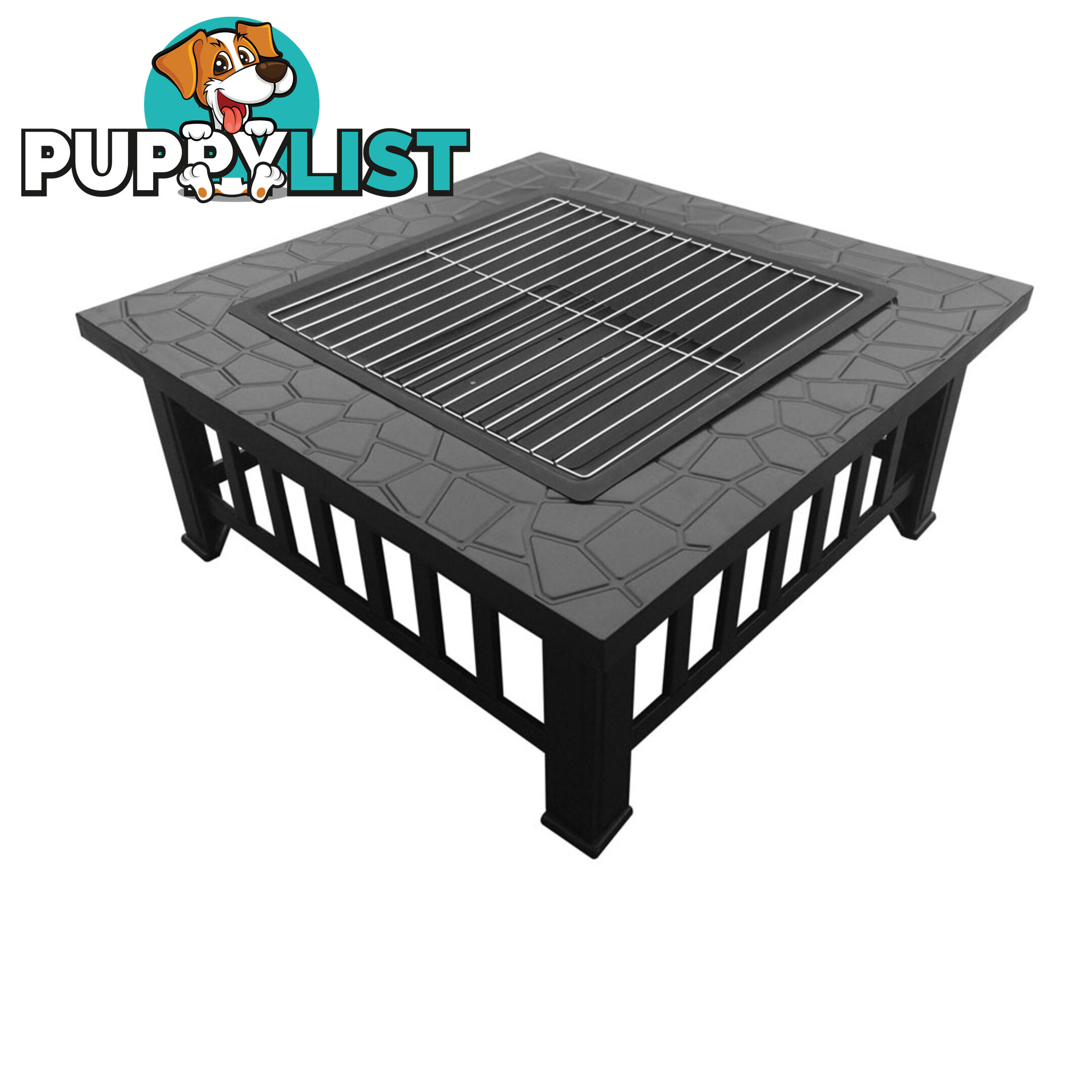 Outdoor Fire Pit BBQ Table Grill Fireplace Stone Pattern