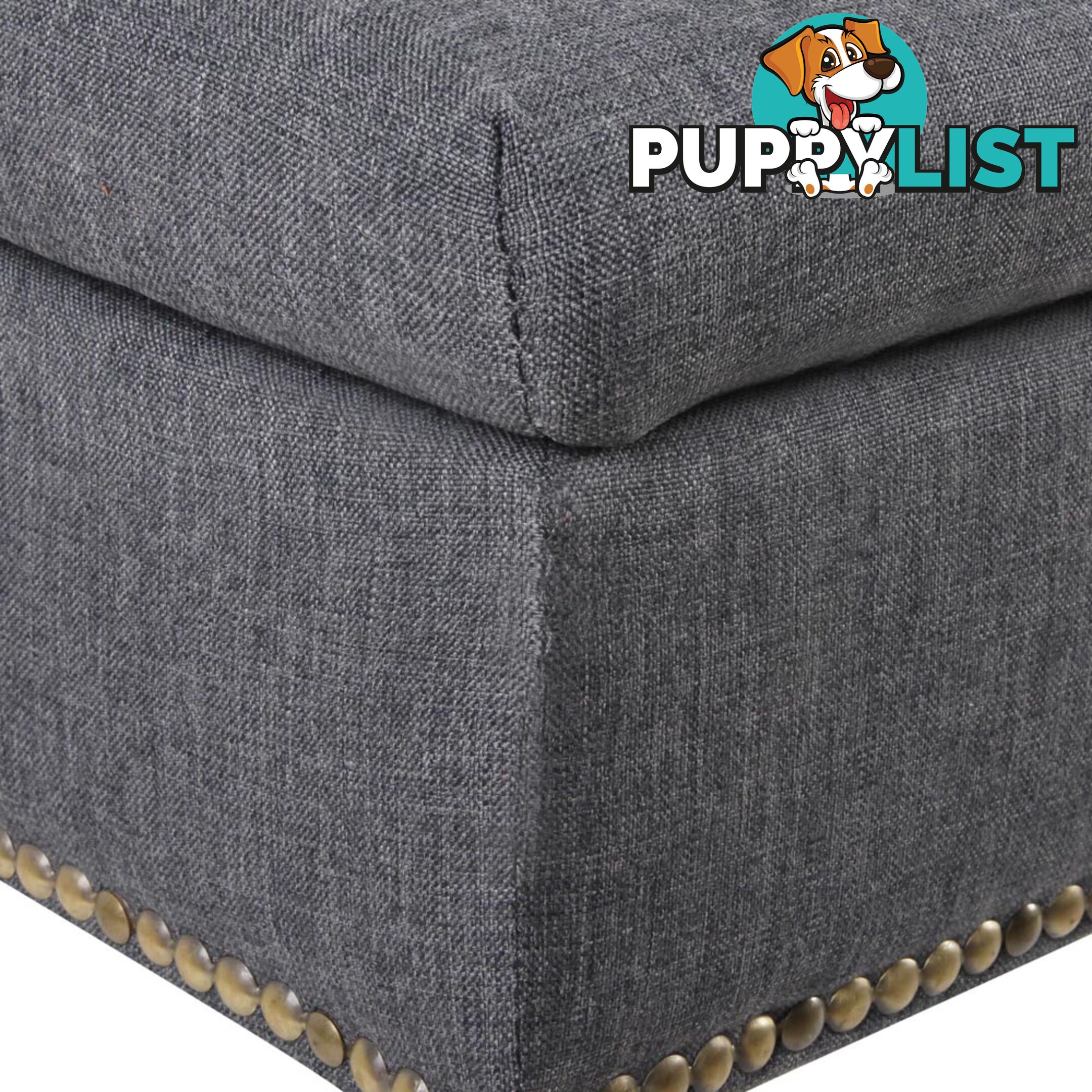 Linen Fabric Storage Ottoman _ Grey