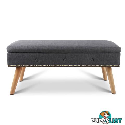 Linen Fabric Storage Ottoman _ Grey