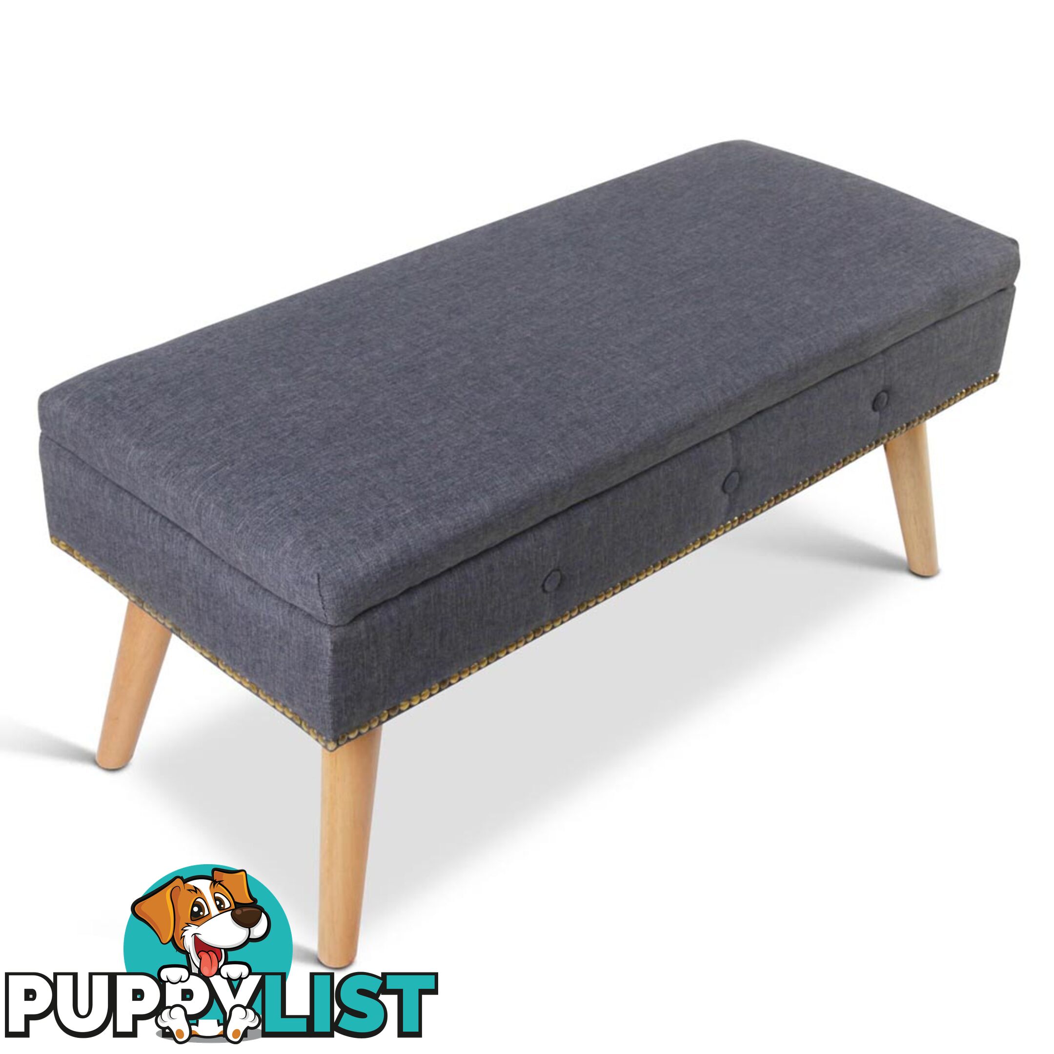 Linen Fabric Storage Ottoman _ Grey