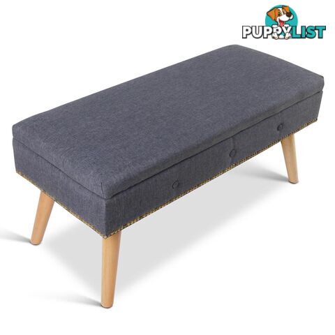 Linen Fabric Storage Ottoman _ Grey