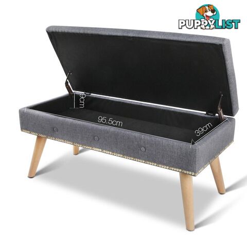 Linen Fabric Storage Ottoman _ Grey