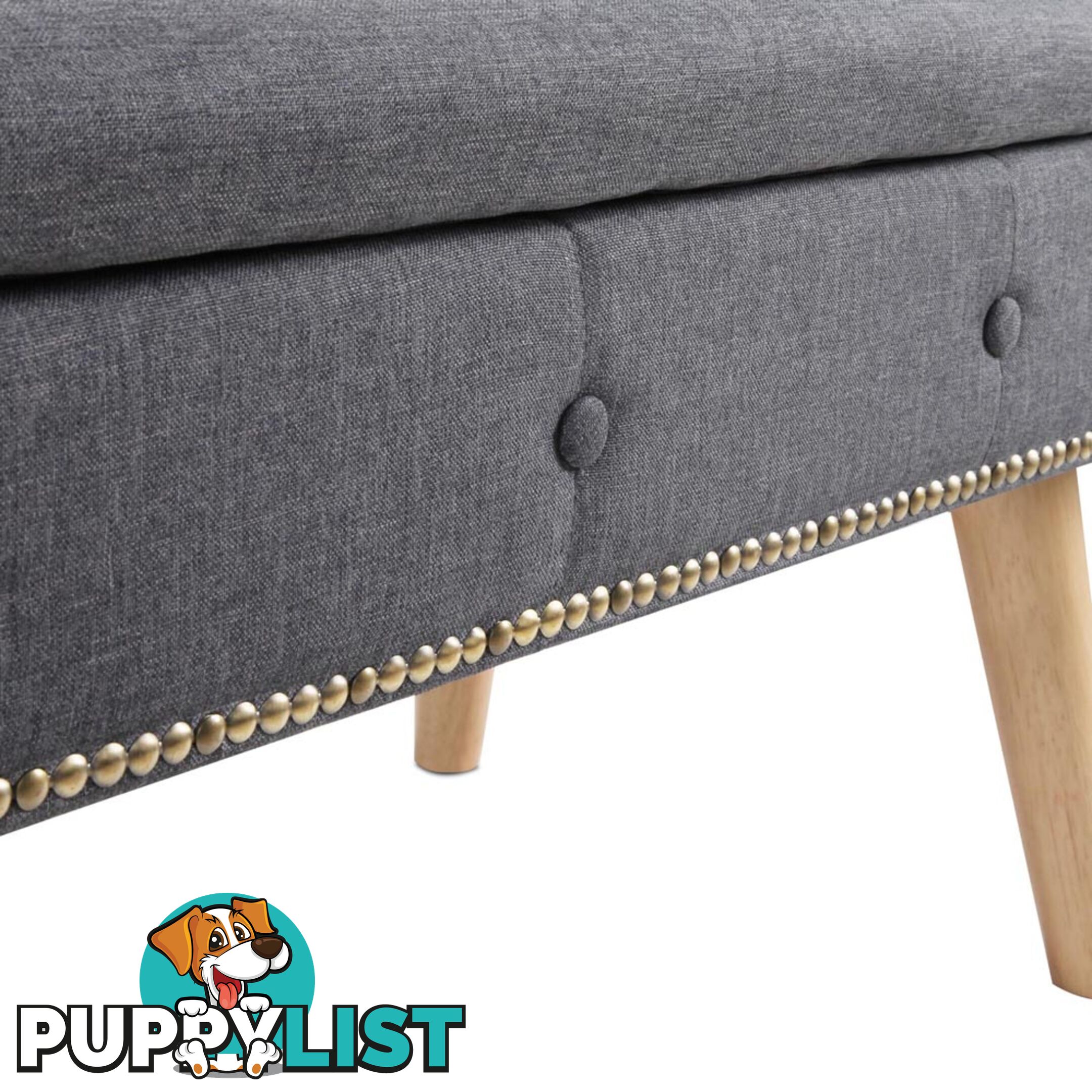 Linen Fabric Storage Ottoman _ Grey