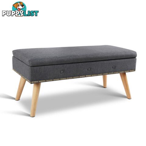 Linen Fabric Storage Ottoman _ Grey