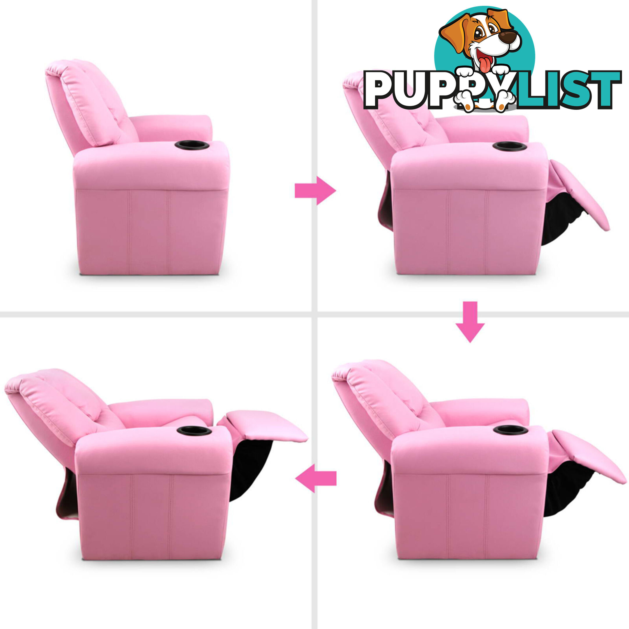 Kids Padded PU Leather Recliner Chair  - Pink