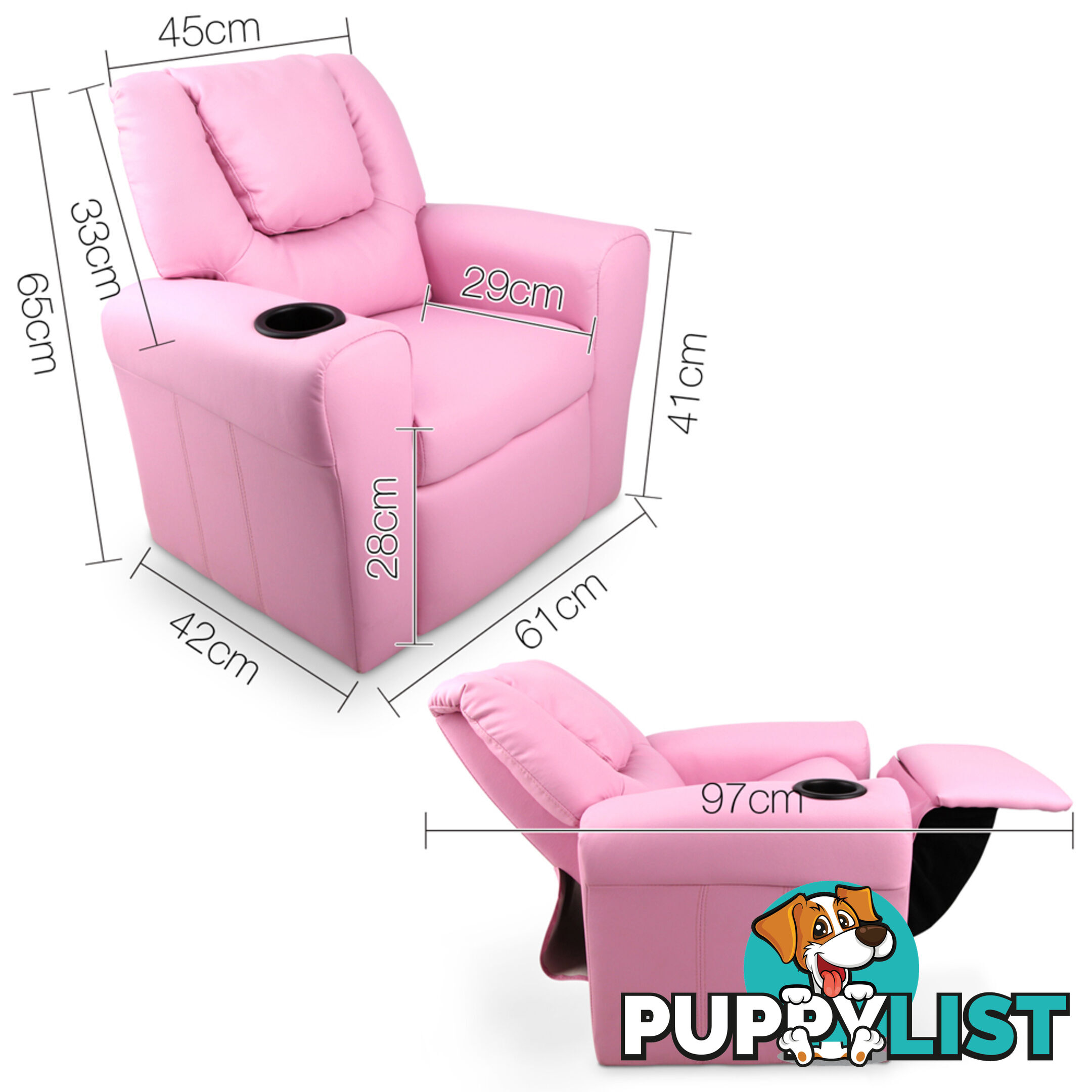 Kids Padded PU Leather Recliner Chair  - Pink