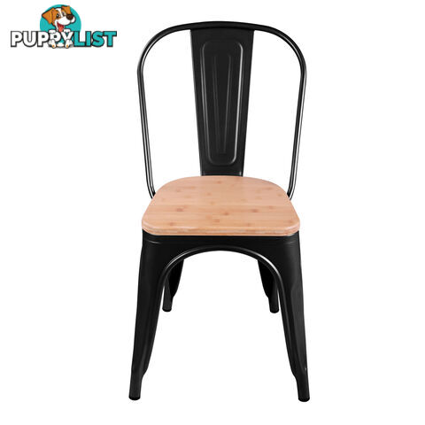 Set of 2 Replica Tolix Dining Metal Chair Bamboo Seat Gloss Black