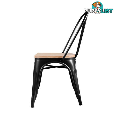 Set of 2 Replica Tolix Dining Metal Chair Bamboo Seat Gloss Black