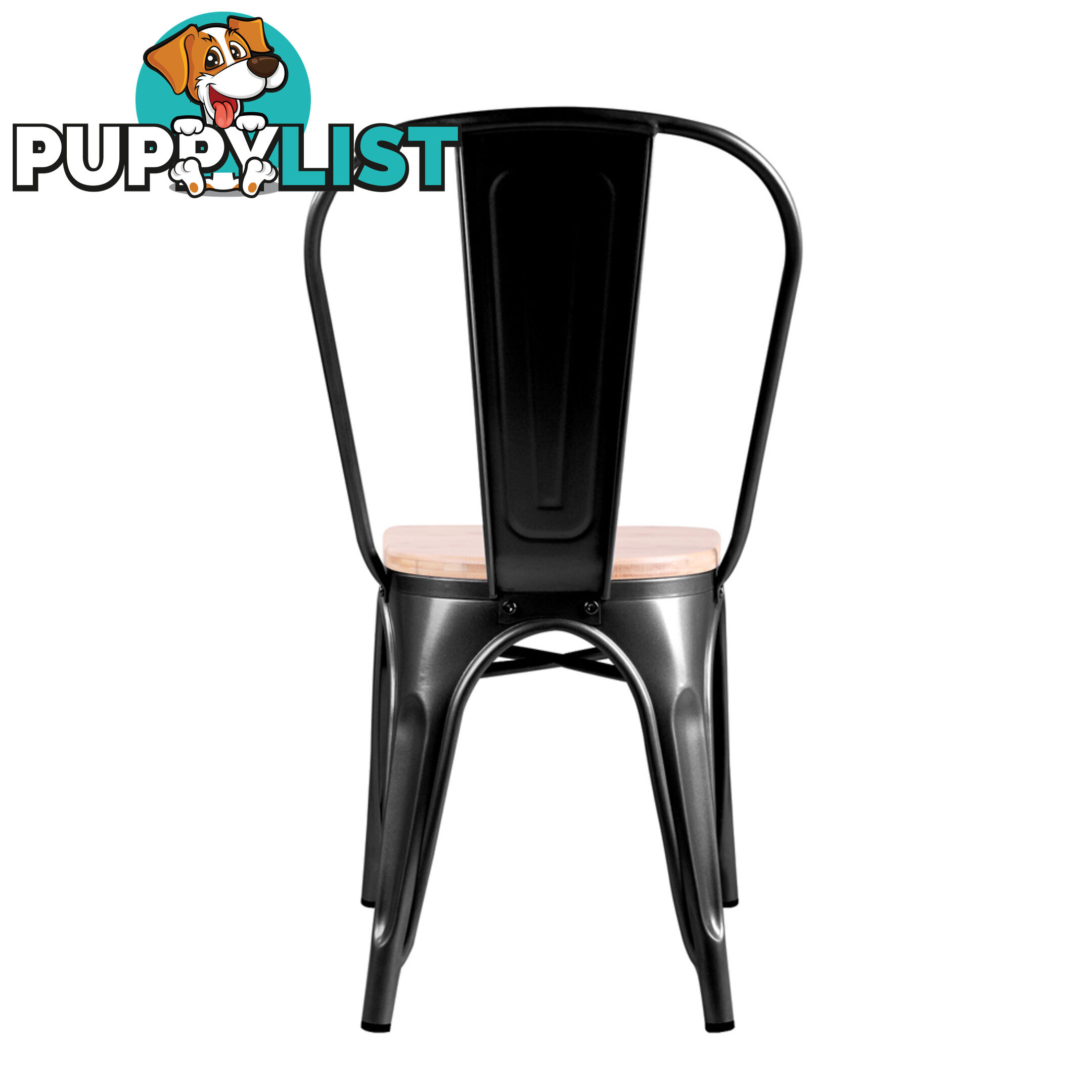 Set of 2 Replica Tolix Dining Metal Chair Bamboo Seat Gloss Black