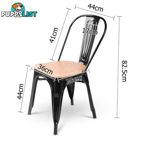 Set of 2 Replica Tolix Dining Metal Chair Bamboo Seat Gloss Black