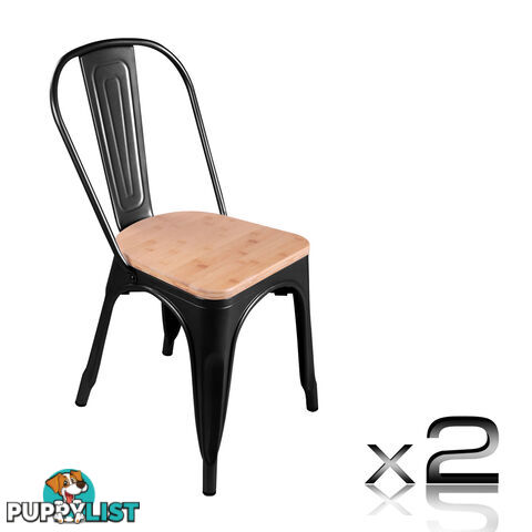 Set of 2 Replica Tolix Dining Metal Chair Bamboo Seat Gloss Black