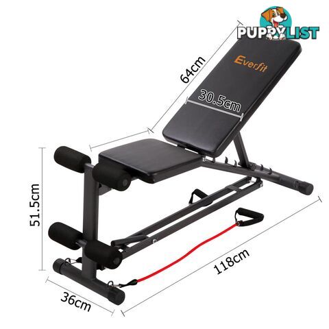 FID Flat Adjustable Bench 150Kg w/ Resistance Bands