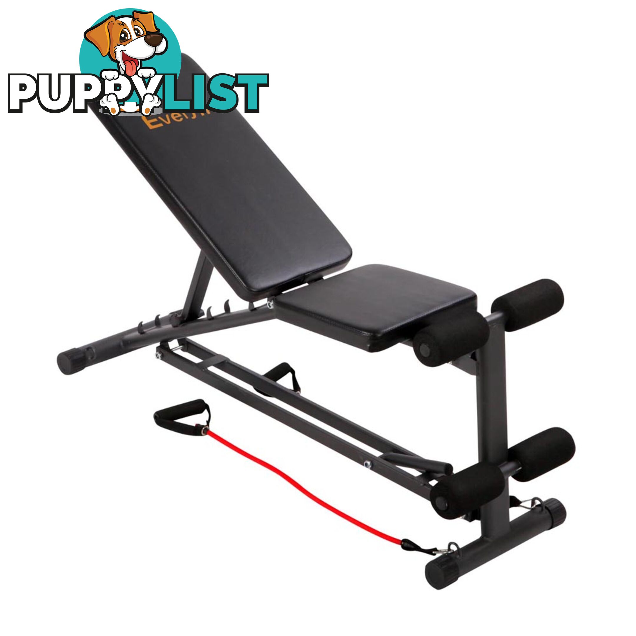 FID Flat Adjustable Bench 150Kg w/ Resistance Bands