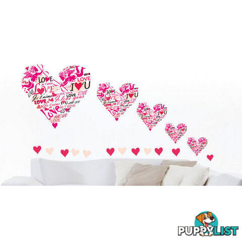 Large Size Pink Cupid Love Hearts Wall Stickers - Totally Movable